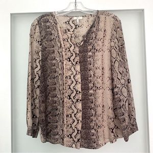 Joie nude light pink snakeskin print silk blouse long sleeve button down S